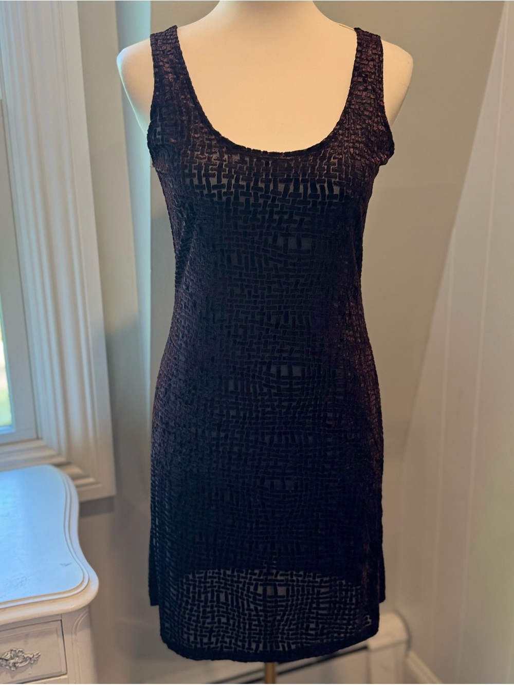 Hanky Panky Geometric bronze Burnout Velvet black Dress | Size S | Rare-Vintage